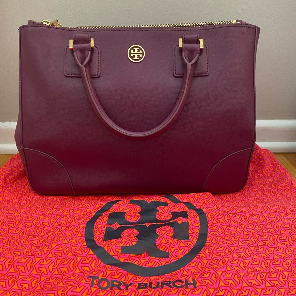 Tory Burch Robinson Double-zip Fuschia Saffiano Leather Tote